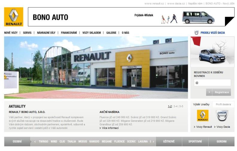 www stránky BONO auto s. r. o. se v nedávné době rozhodlo přistoupit k vytvoření jednotné dealerské šablony skupiny Renault Group.