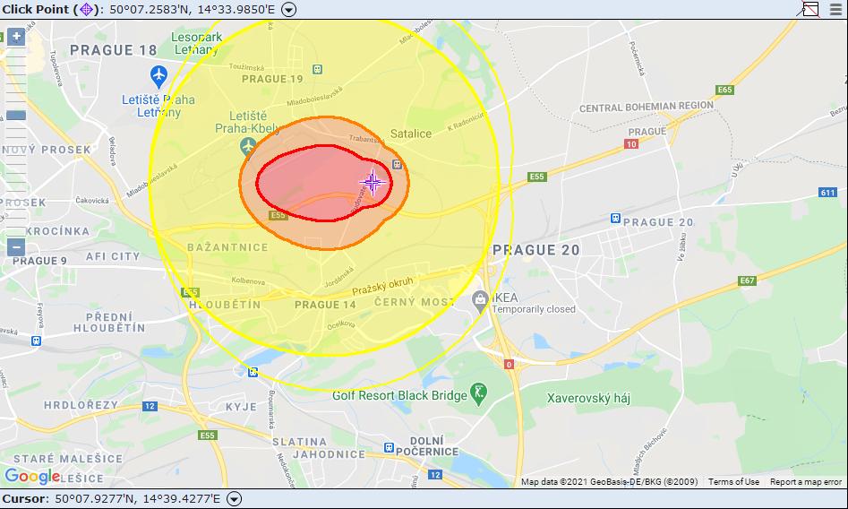 Na obrázku 24 je znázorněna grafická modelace do mapového podkladu v programu Marplot.