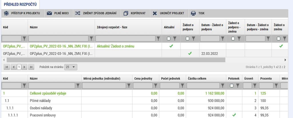 4.2.16 Přehled rozpočtů Obrazovka Přehled rozpočtů slouží pouze k náhledu a není potřeba ji v rámci vytváření žádosti o podporu vyplňovat.