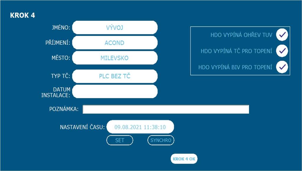 V pravé části stránky nastavte chování TČ podle signálu HDO (přepínání vysoký / nízký tarif).