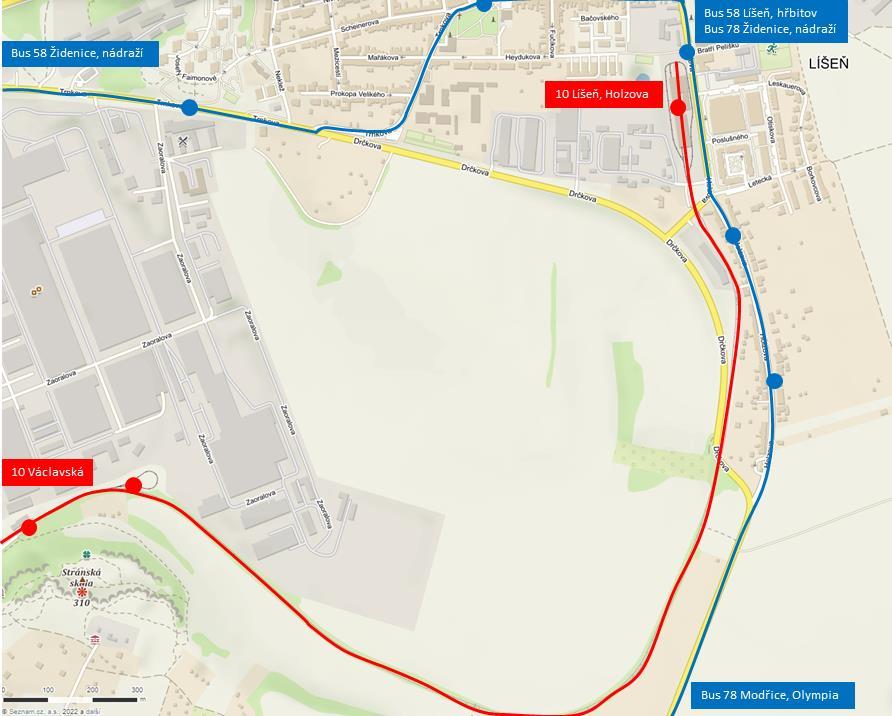 Obr. 20: Schéma vedení linek po obnovení tramvajové trati ze Stránské skály na Holzovu ulici 3.1.10 Tramvajová trať Černovickým trianglem Mj.
