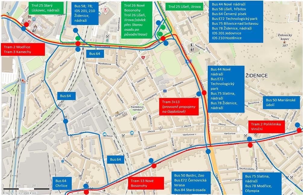 Obr. 28: Schéma vedení linek po zavedení tramvaje v ulici Gajdošově 3.1.