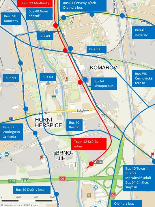 Obr. 29: Schéma vedení linek po prodloužení tramvaje Králův mlýn 3.