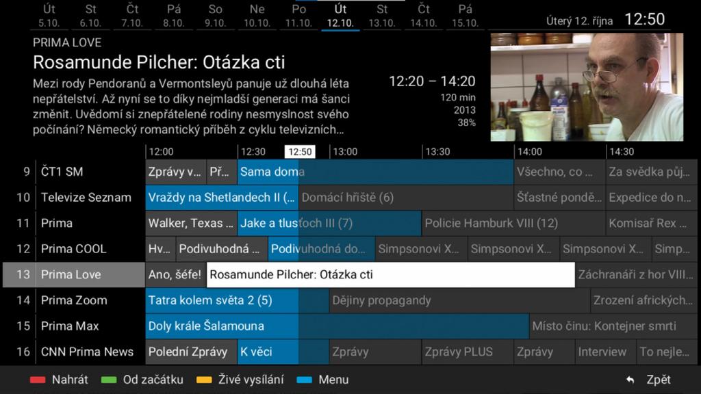 PROGRAMOVÝ PRŮVODCE EPG 1. Nabídku stanic a vysílaných pořadů zobrazím stiskem tlačítka EPG.