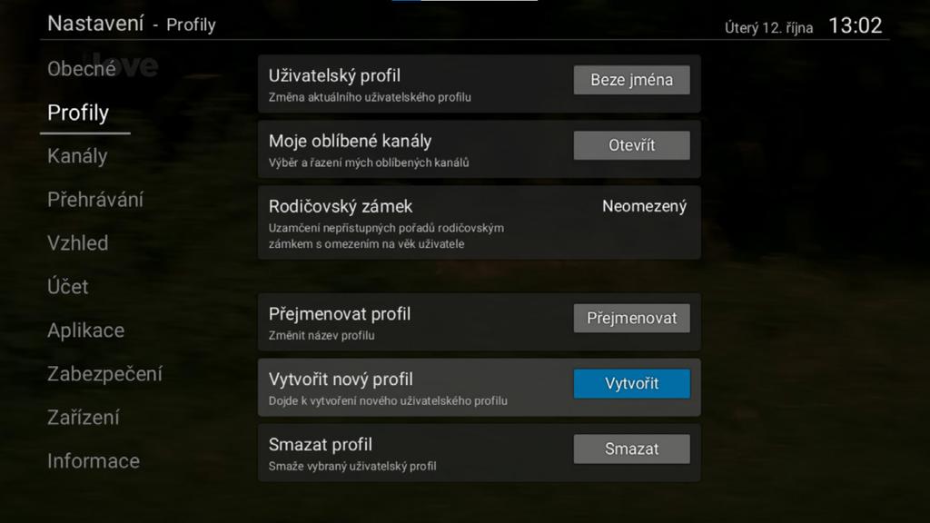 MENU NASTAVENÍ Slouží pro nastavení set-top boxu audiostopy, kvality videa, vlastního PINu apod. 1. Položka Obecné - volím zde jazyk aplikace tedy jazyk, kterým se mnou set-top box komunikuje.
