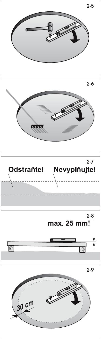 b. Pripravte si hranol o priereze 5x10 cm a dĺžke podľa veľkosti bazéna (viď. tabuľka vyššie). Klincom pribite k vrchu kola jeden koniec hranola.