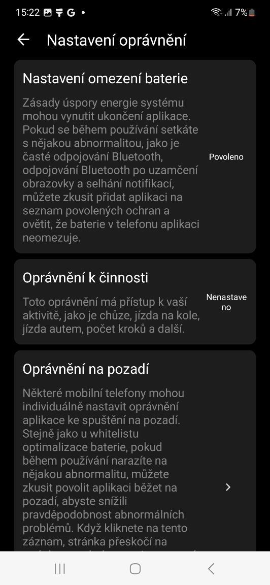V této záložce prosím zkontrolujte, že u všech záložek je napsáno Nastaveno nebo Povoleno.