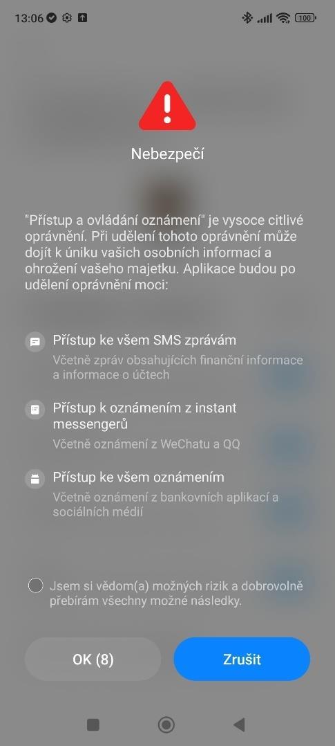 Zásadní rozdíl mezi telefony Samsung a Xiaomi je ten, že u Xiaomi je potřeba Oprávnění k oznámení občas povolit 2x (nestává se to vždy, ale občas ano).