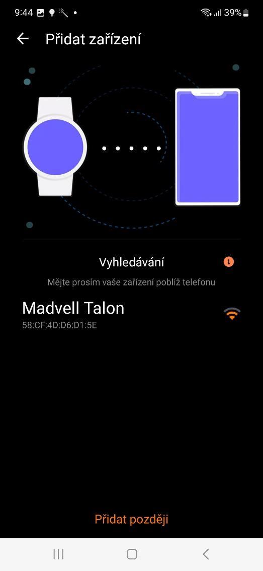 Nyní tapněte na hodinky Madvell Talon ve výpisu zařízení.