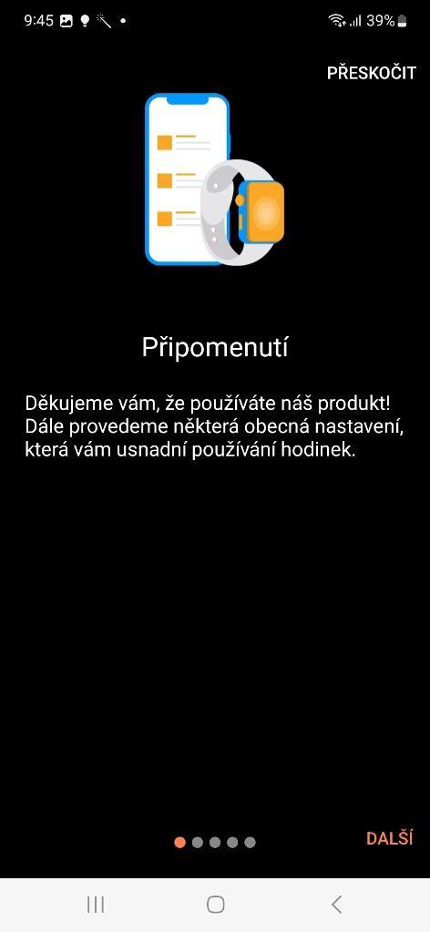 Po úspěšném spárování hodinek vás aplikace vyzve