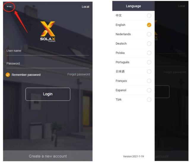 2.2 Změna jazyka Otevřete aplikaci Solax Cloud a klepněte na