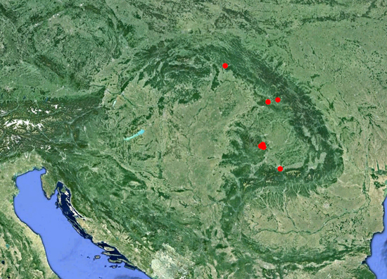 25 Elateridarium 8: 24-30, 2014 Přehled nálezů druhu Anostirus atropilosus Typová lokalita: Rumunsko, Sedmihradsko (Transylvánie) [Transylvanie, Ganglbauer (Buysson, 1897)].