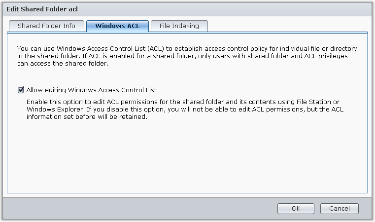 Uživatelská příručka pro produkt Synology NAS Definice oprávnění Windows ACL pro sdílenou složku Pokud chcete určit oprávnění ACL ke sdílené složce, přejděte do části Hlavní nabídka > Ovládací panel