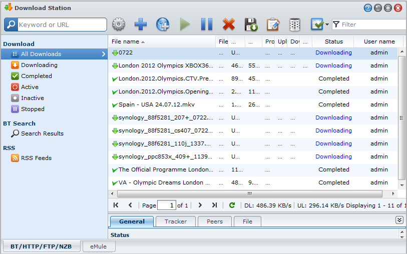 Kapitola Stahování souborů se stanicí Kapitola 16: Download Station 16 Download Station je webová aplikace určená pro stahování, která umožňuje stahování souborů z Internetu prostřednictvím služeb