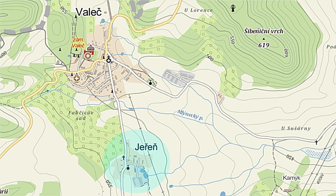 ves Jeřeň ( u Valče ) Jeřeň jest starožitná ves, z níž pocházeli 1280 1281 Kunrát purkrabí Třebovský a 1289 1291 Oldřich.