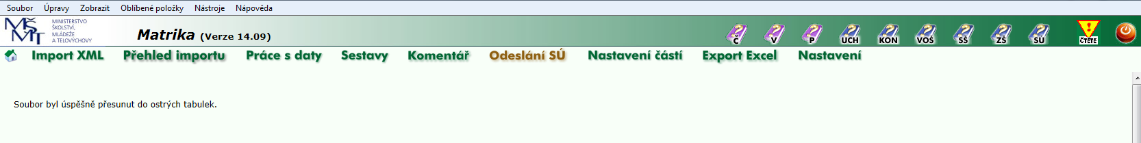 Pokud neodpovídá počet nastavených částí školy počtu zpracovaných souborů nebo chybí požadované komentáře, objeví se hláška, že nejsou naimportovány všechny soubory: Pokud odpovídá počet