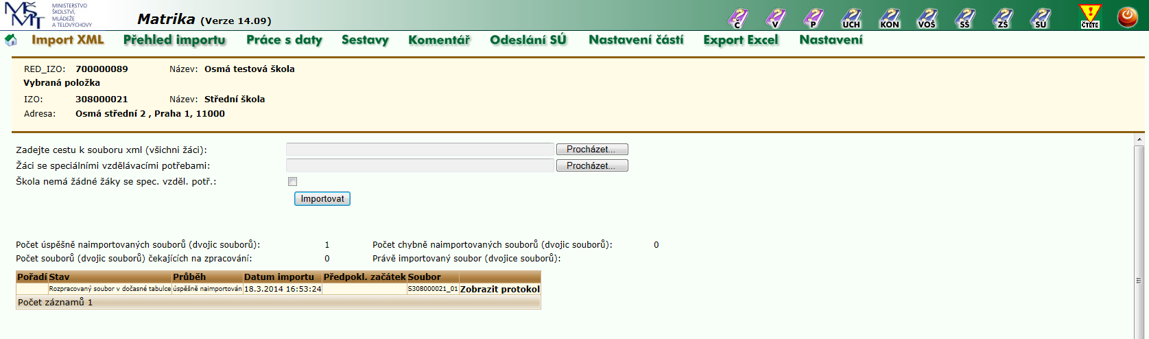 informací bude řádek s textem Rozpracovaný soubor v dočasné tabulce úspěšně naimportován.