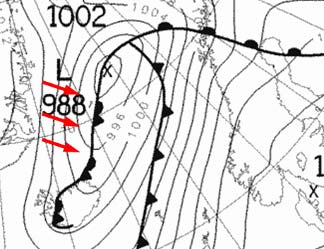 Obrázek 14: Přetočená okluze zdroj: MetOffice 6. Akční centra atmosféry V zemské atmosféře je několik oblastí, kde se cyklóny resp. anticyklóny vyskytují po větší část roku.