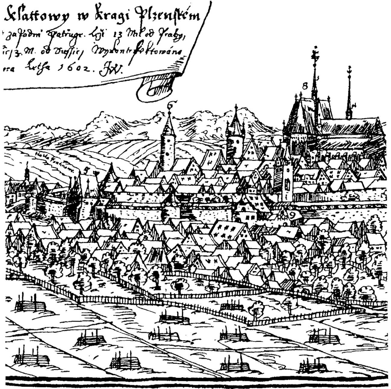 Obr. 2. Část chmelnic u Klatov v r. 1602. J.
