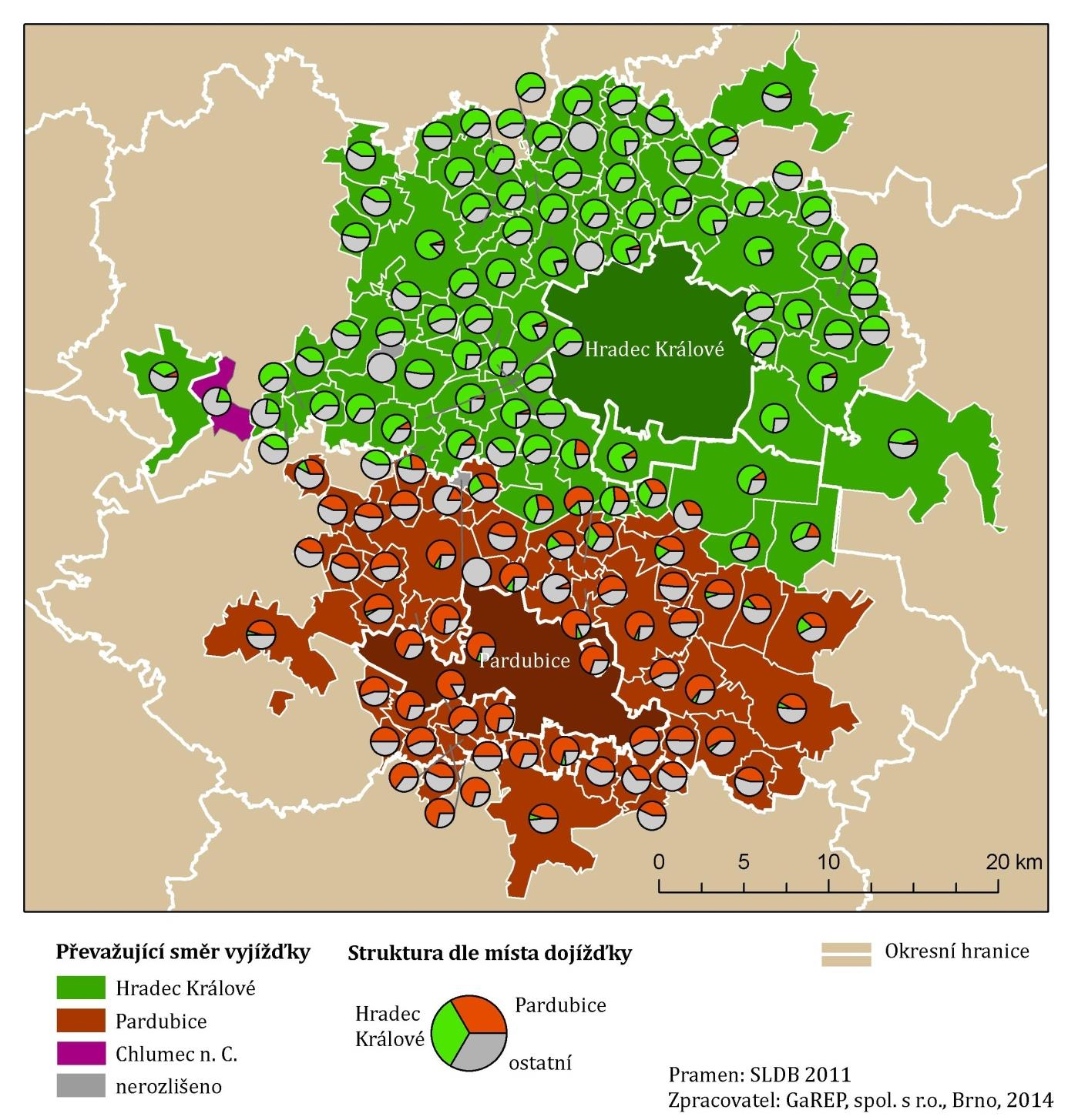 Obr. 6 Převažující směr vyjížďky obcí aglomerace Hradec Králové - Pardubice Cestovní ruch Z hlediska cestovního ruchu nepatří metropolitní oblast v celorepublikovém měřítku mezi preferované