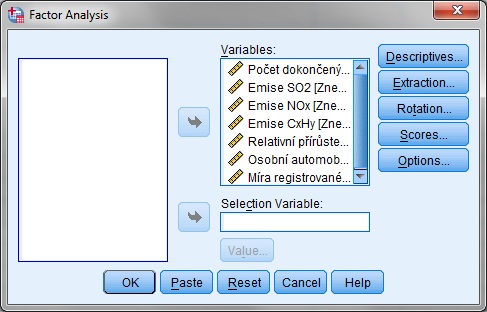 Prvním krokem je určit, zdali zadané proměnné jsou vhodné k provedení explorační faktorové analýzy.