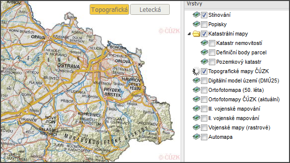 Obrázek 12 Prohlížení webových mapových služeb Geoportálu veřejné správy přes internetový prohlížeč (http://geoportal.gov.