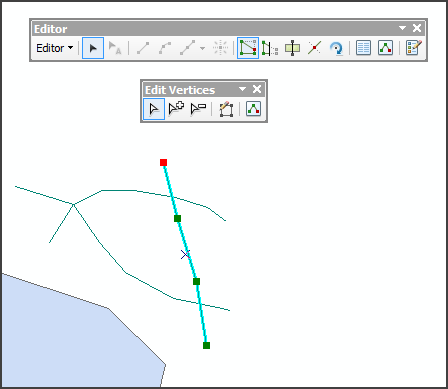 Edit Tool pro výběr a přesun objektů Edit Vertices pro přesun jednotlivých lomových bodů Přidání (+) či vymazání (-) lomového bodu z linie (polygonu) Obrázek 47 Editace tvaru a/nebo polohy bodového a