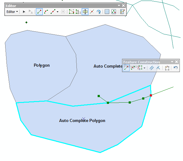 Odříznutí části polygonu v místě nové společné hranice Nově vzniklý polygon Spojení nově vzniklého polygonu s vedlejším polygonem Opravený průběh hranice Obrázek 48