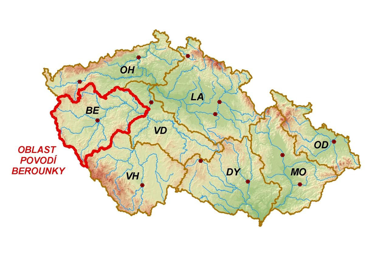 A.1. Všeobecný popis oblasti povodí A.1.1 Vymezení oblasti povodí Oblast povodí Berounky je vymezena vyhláškou Ministerstva zemědělství č. 292/2002 Sb., o oblastech povodí ve znění vyhlášky č.