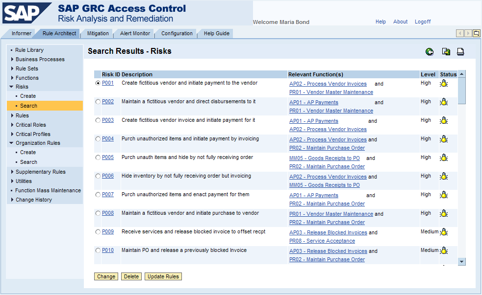 Knihovna rizik pro SAP GRC Access Control