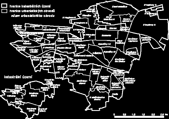 Obr. 3 2: Katastrální území a urbanistické obvody MČ Praha 10 Největší díl území zaujímá katastr Str a šnice (viz ta b. 3 1), který jen svou malou částí přesahuje do MČ Praha 3 (14 ha).