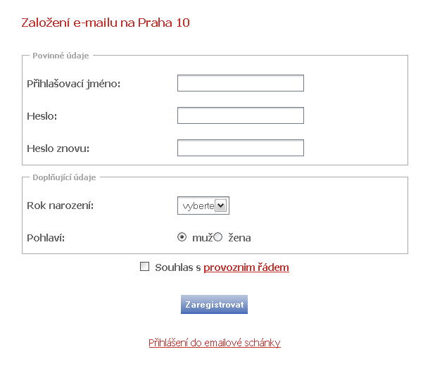 Při vstupu na stránku registrace vyplníte příslušné informace a potvrdíte kliknutím na ikonu