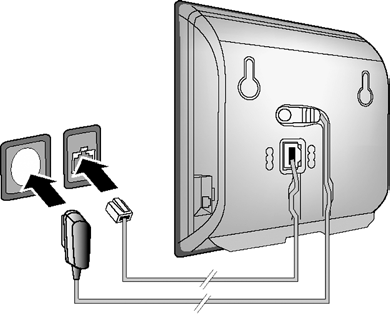 Používejte pouze dodaný telefonní kabel a dodaný napájecí adaptér. 4 A Připojení základny do pevné a elektrické sítě Zapojte telefonní kabel do přípojky pevné sítě.