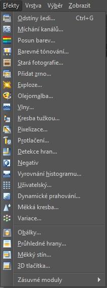 4.4 Efekty Při tvorbě různých propagačních a prezentačních materiálů můžeme využít vylepšení snímků pomocí efektů, které nám vytvoří jedním kliknutím olejomalbu, perokresbu či plastiku.
