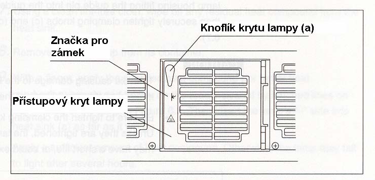 Světelný zdroj nebude fungovat do té doby, dokud pevně nezavřete kryt a pokud neotočíte knoflík (a) krytu lampy do uzamykací polohy ( viz obr. 6.8 ). Obr. 6.8 14.