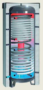 Akumulační nádrž CW 2R HYGIENE Kombinované řešení pro solární přípravu teplé vody a přitápění Průtočný nerezový výměník po celé výšce nádrže pro hygienickou přípravu teplé vody 2 výměníky pro solární