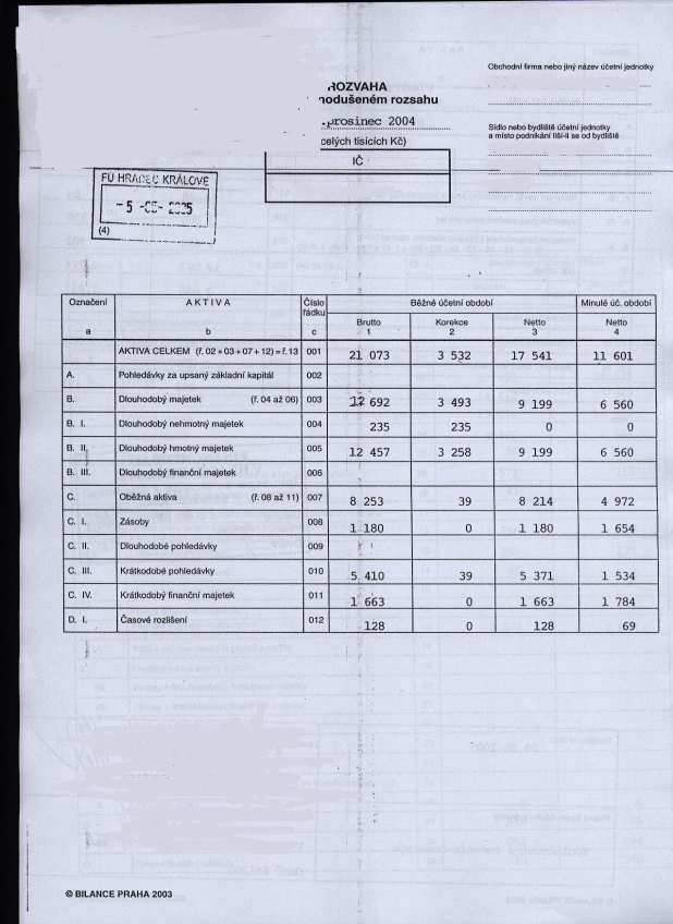 Příklad naskenované Rozvahy Rozvahu a Výkaz zisku a ztráty za poslední 2 uzavřená účetní období je třeba naskenovat a v předepsaném formátu pro zasílané