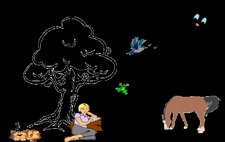 Say loudly and write sentences about what you are doing 1) PAINT five flowers blue, red, orange, pink and yellow. 2) PAINT green grass for the horse.