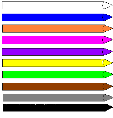 3. Colour crayons: WHITE BLUE ORANGE PINK VIOLET YELLOW