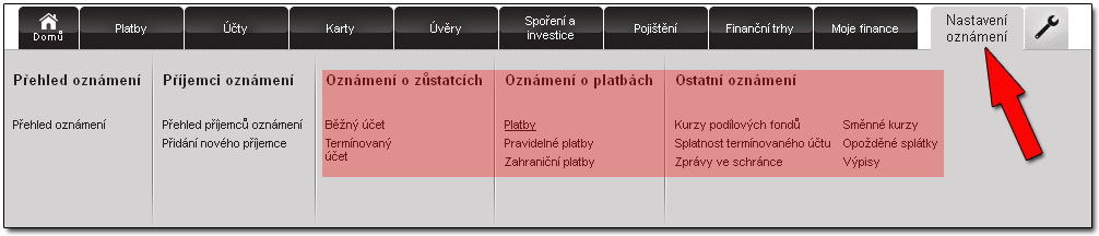 4. v horním menu zvolte znovu Nastavení