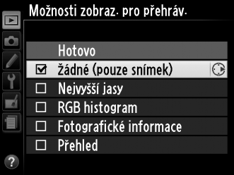 C Menu fotografování: Možnosti fotografování Menu fotografování zobrazíte stisknutím tlačítka G a výběrem karty C (menu fotografování).