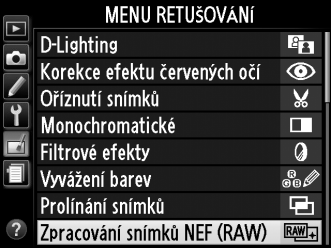 Změna velikosti snímku Tlačítko G N menu retušování Vytváří malé kopie snímků. 1 Vyberte položku Změna velikosti snímku.