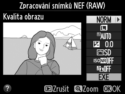 Vyberte položku Vybrat velikost a stiskněte tlačítko 2. Zobrazí se možnosti podle obrázku vpravo, vyberte jednu z nich a stiskněte tlačítko J. 3 Vyberte snímky.