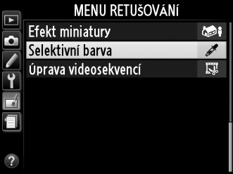 5 Zvolte barevný rozsah. Stisknutím tlačítka 1 nebo 3 zvětšíte nebo zmenšíte rozsah podobných odstínů, které se objeví na výsledném snímku nebo videosekvenci.