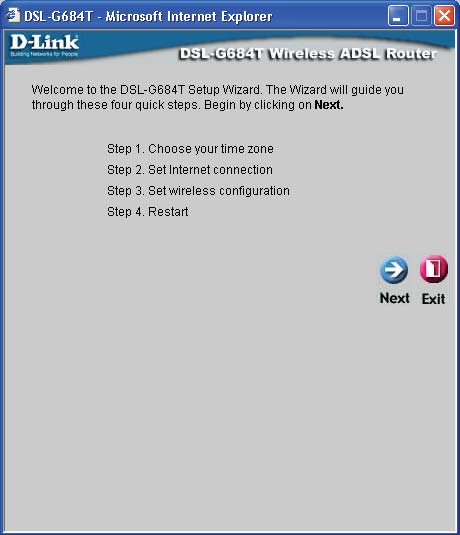 Průvodce nastavením (Wizard) Pro použití průvodce nastavením Setup Wizard, klikněte na tlačítko Run Wizard v prvním okně webového rozhraní a postupujte podle pokynů v dalších oknech.