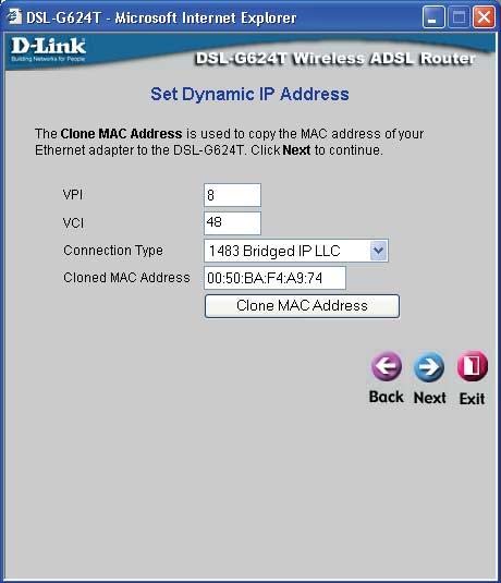 Použití Setup Wizard - připojení Dynamic IP Address: 1. Z rozvinovacího menu Connection Type vyberte konkrétní typ připojení.