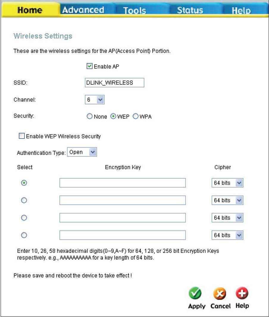 WEP Pro zabezpečení a utajení lze použít WEP (Wireless Encryption Protocol) šifrování.