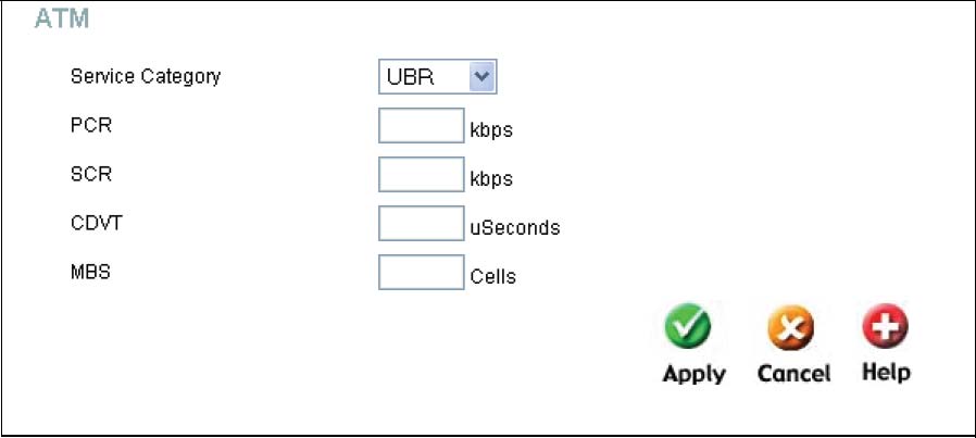 ATM řízení provozu (Traffic Shaping) Nastavení ATM v okně WAN Settings pro různé typy připojení je možné použít pro nastavení parametrů QoS (kvality služeb) pro ADSL klienty.