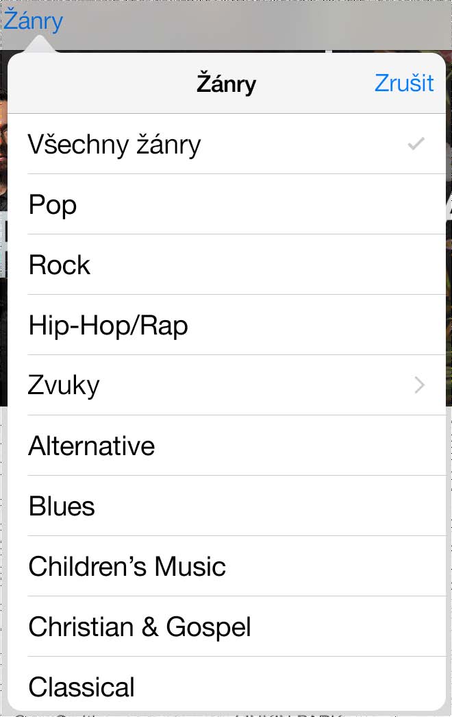 Procházení nebo hledání Procházení podle kategorií nebo žánrů: Klepněte na některou kategorii (Music, Movies, TV nebo Audiobooks). Klepnutím na Genres zobrazte seznam žánrů, z nějž můžete vybírat.