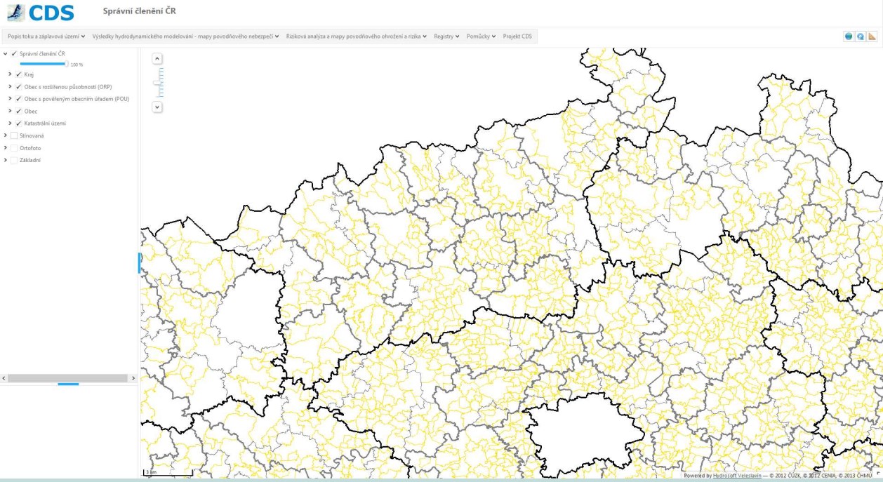 Registry Správní členění ČR Mapa územně správního členění od úrovně okresů do úrovně katastrů.